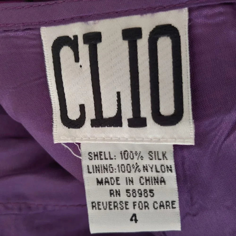 CLIO 100% silk floral embroidery sheer shell zipper w dart waist/4/plum & pink - Picture 5 of 5